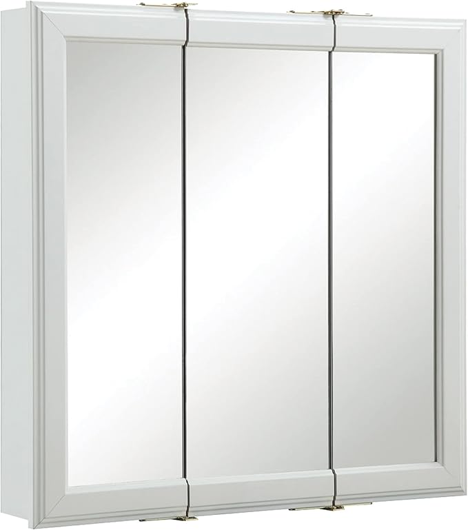 Design House Wyndham, 30 in W x 4.5 in D x 24 in H Bathroom Medicine Cabinet, Wall Mounted, 3 Mirror Doors, White, 535864-WHT