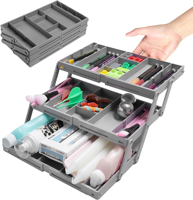 Abnaok 3 Tier Drawer Organizer Multi Level Collapsible Expandable Desk Organizer Trays for Office Supplies, Kitchen Gadgets Utensils, Vanity, Makeup, Jewelry