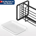 HULISEN Kitchen Sink Sponge Holder, 304 Stainless Steel Kitchen Soap Dispenser Caddy Organizer, Countertop Soap Dish Rack Drainer with Removable Drain Tray, not Including Dispenser and Brush, Black