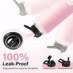 Insulated Water Bottle | Thickened Stainless Steel Vacuum Metal | Portable Sports Water Jug for Gym and Hiking with Straw, Carrier Bag, Handle Strap | BPA-Free 40 oz, Pink