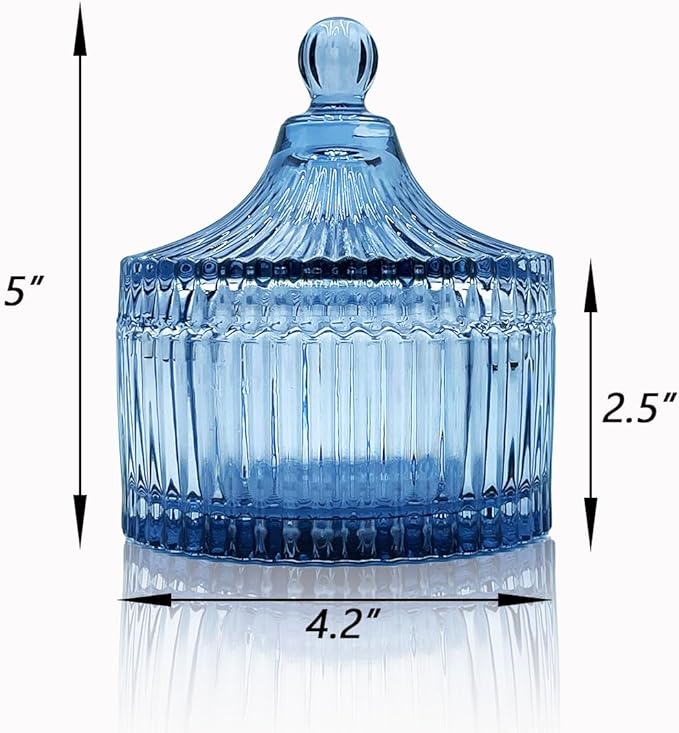 Colorful Glass Jar With Lid,Powder Puff Dish,Jewelry Box,Buffet Jar Biscuit Containers Food Storage,Decorative Jar(Grey-blue)