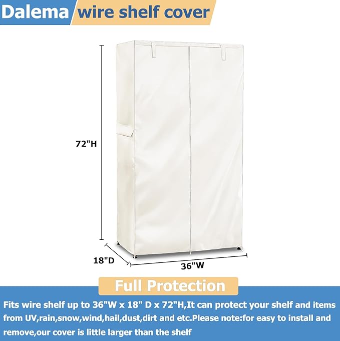 Wire Rack Covers,Heavy Duty 600D Dustproof Waterproof Storage Rack Covers for Metal Shelves,Storage Shelf Cover with Zipper for Wire Shlef,36''W x 19''D x 72''H,Beige with Clear Front