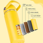 24oz Insulated Stainless Steel Water Bottle, Wide Mouth Double Wall Vacuum, Silicone Straw, Sweat & Leak Proof, BPA Free Insulated Water Flask for Travel, Keep Cold 24h Hot 12h, Yellow