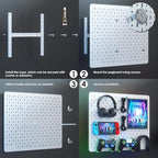 Pegboard Wall Organizer with Built-in RGB Ambient Lighting Strip, White Peg Board with Hooks for Office, Kitchen, Gaming Room, Desk Storage Display Rack, 2PCS 22 * 14.8 inch