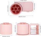 LETURE Rotating Office Desk Organizers and Accessories with 2 Drawer, Pencil Pen Marker Holder for Desk, Desktop Storage Organizers and Accessories for Office Home Art Supplies (Pink)