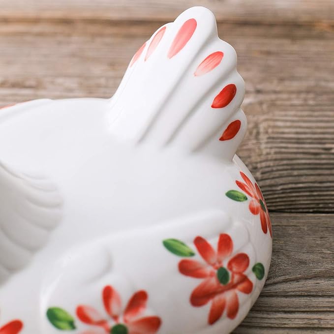 Kitchen Storage Metal Wire Egg Basket with Ceramic Farm Chicken Cover Fresh Egg Holder/Organizer Case/Container
