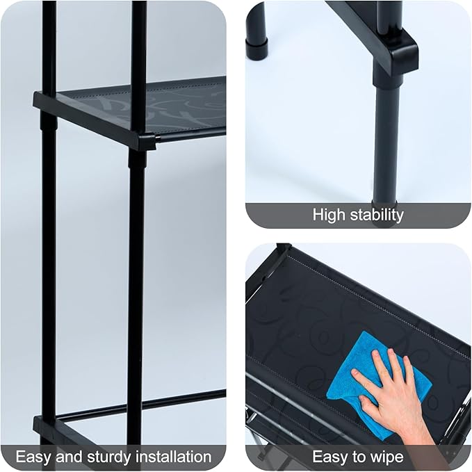 Black 3-Tier Bathroom Organizer - Freestanding Above Toilet Storage Rack, Space Saver for Home Bathroom