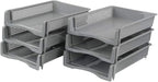 6-Pack Gray Plastic Stackable Paper Letter Tray, Stacking Document Trays