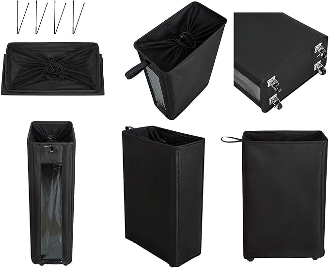 ZERO JET LAG 25 Inches Slim Laundry Storage Hamper - Large Rolling Clothes Hamper - Rolling Storage Bin - Tall Corner Basket - Clear Window Visible - Dirty Laundry Bin - (Black)