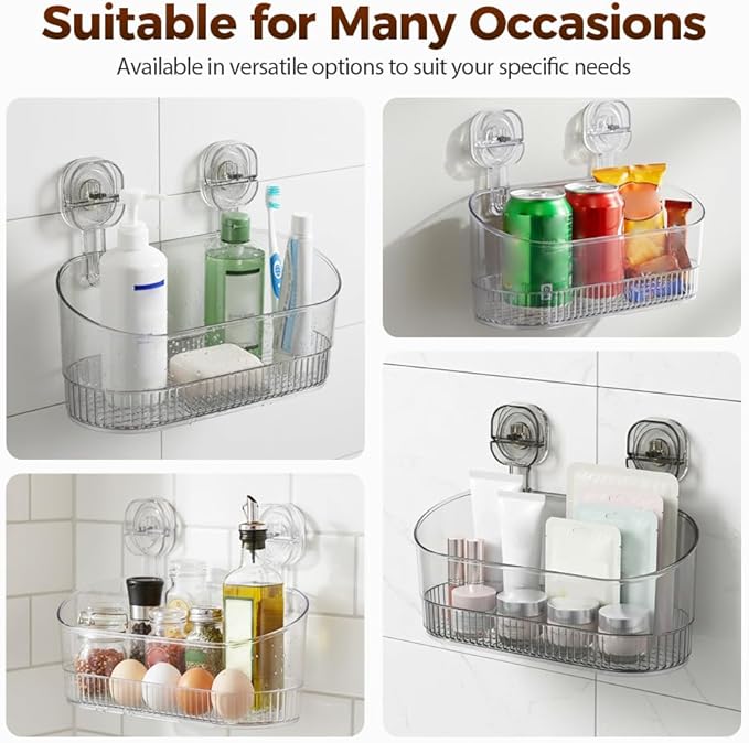 No-Drill Bathroom Suction Storage Box, 2026 New Corrugated Suction Cup Storage Holder,Powerful Suction Storage Box,Removable Hanging Storage Basket,Ripple Acrylic Wall Shelf (Clear)