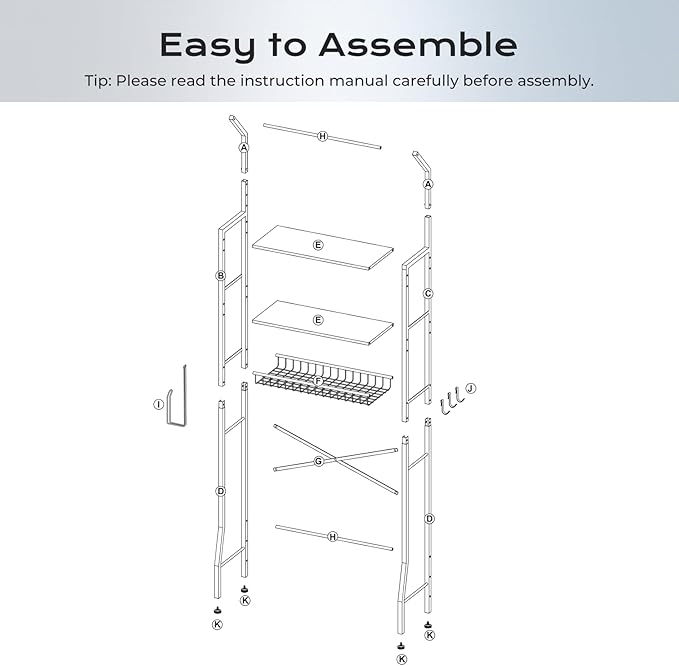 Over-The-Toilet Storage Rack, 3-Tier Bathroom Organizer Shelf Over Toilet with Adjustable Shelf and Basket, Freestanding Space Saver Bathroom Shelves Above Toilet for Room