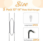 5 Pack Plate Hangers for The Wall, Suitable for 10-14 inch Art Plate, Stainless Steel Invisible Heavy Duty Wire Plate Holder with Wall Hooks, Plate Hangers for Displaying Plates, Platter, Dish, Black