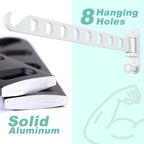 Wall Mounted Clothes Hanger with Swing Arm - 8-Hole Laundry Room Drying Rack | 180° Rotation & Space Saving for Hanging Clothes | Swing Away Coat Hanger | Aluminium(2-Pack, White)