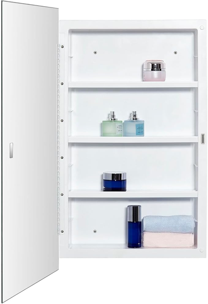 Plastic Medicine Mirror Cabinet for Bathroom 18 x 28 inch, Surface and Recessed Mount