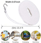 Clothesline 5m 1.64ft Length 2 Pack Camping Red White Clothes Drying Rope Portable Windproof Travel for Indoor Outdoor Laundry