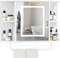 Bathroom Wall Cabinet with Mirror, Mirrored Medicine Cabinet with 3 Colors LED Light and 4 Open Shelves, Wall Mounted Over Toilet Storage Cabinets with Adjustable Shelf, 21.7"L x 6.7"W x 18.1"H, White