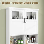 Vabches Freestanding Toilet Storage Cabinet with Double Doors, Shelf Space Saver, Anti-Tip Design & Adjustable Shelf, White