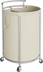 Chrislley 160L Double Laundry Hamper with Wheels, Rolling Laundry Basket with Removable Bag,Round Iron Laundry Cart with Steel Frame and Handle, Dirty Clothes Hamper Organizer for Dorm,Hoom(Beige)