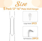 5 Pack Plate Hangers for The Wall, Suitable for 12-16 inch Art Plate, Stainless Steel Invisible Heavy Duty Wire Plate Holder with Wall Hooks, Plate Hangers for Displaying Plates, Platter, Dish, Silver
