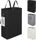 ZERO JET LAG Slim Laundry Hamper With Handles Collapsible Laundry Basket Thin Dirty Clothes Basket Narrow Laundry Bag Foldable Dirty Clothes Hamper 45L (23 inches,Black)