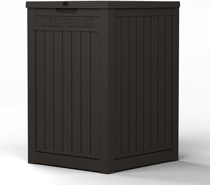 48 Gallon Resin Package Delivery Box - Rust & Moisture Resistant, Lockable, Waterproof Deck Box for Porches, Patios, Indoor & Outdoor Use (Blcak, 48 Gallon)