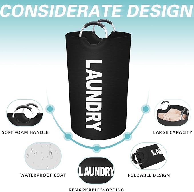 Vivicreate 115L Large Laundry Basket, Freestanding Tall Clothes Hamper, Foldable Washing Bin, Collapsible Laundry Bag (BLACK)