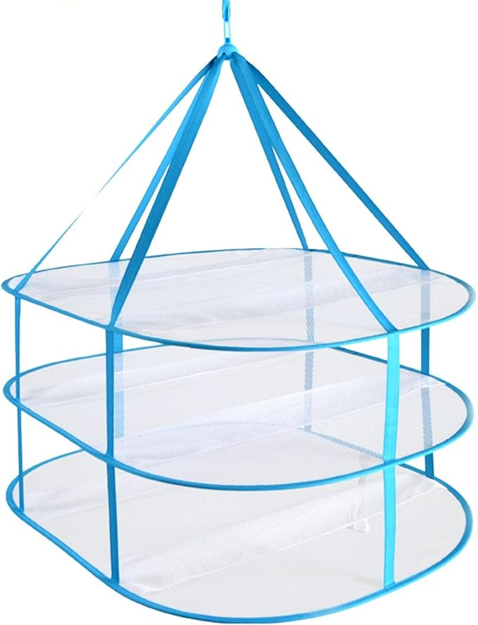 iayokocc 3 Tiers Folding Drying Rack, Folding Mesh Clothes Hanging Dryer, Portable Sweater Drying Rack Lay Fold Flat to Dry Mesh Clothes Hanger for T-Shirt, Swimsuit, Sweater, Delicates