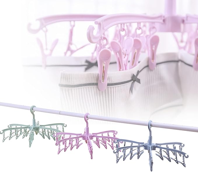 Foldable Drying Rack with 24 Clips for Drying Socks Lingerie Baby Clothes Drying Towels Rotatable Sock Drying Rack