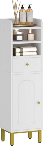Bathroom Storage Cabinet, Corner Floor Cabinet with Drawers and Doors, Narrow Toilet Paper Holder, Bathroom Organizer with Adjustable Shelf, for Small Spaces, White BC29813GV1