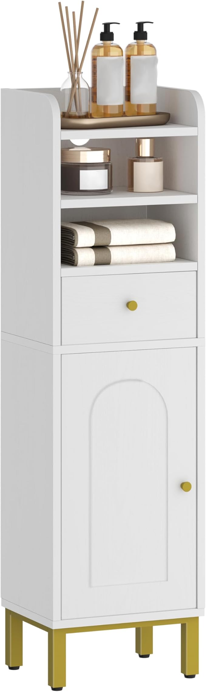 Bathroom Storage Cabinet, Corner Floor Cabinet with Drawers and Doors, Narrow Toilet Paper Holder, Bathroom Organizer with Adjustable Shelf, for Small Spaces, White BC29813GV1