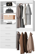 ROOMTEC Modular Closet System, 64" Wall-Mounted Closet Organizer with Drawers and Hanging Rods, Wooden Tower for Walk-In Closets, Wardrobe Storage Kit, White