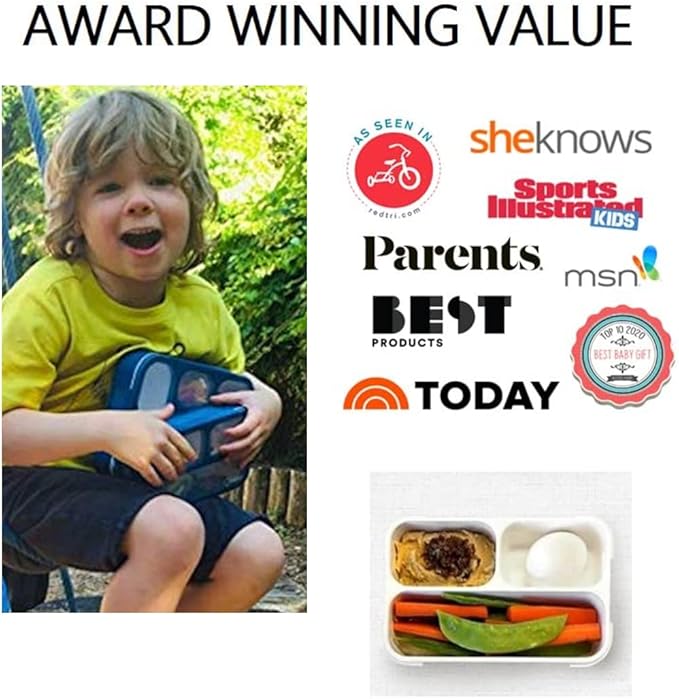 Small Snack Containers for Kids Toddlers - 3 Compartments (Set of 2) - Leak-proof Snack Boxes with Lids - BPA-Free Mini Bento Lunch Box - Ideal for School, Daycare, Holds 2 Cups (Red + Navy Blue)