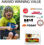 Small Snack Containers for Kids Toddlers - 3 Compartments (Set of 2) - Leak-proof Snack Boxes with Lids - BPA-Free Mini Bento Lunch Box - Ideal for School, Daycare, Holds 2 Cups (Red + Navy Blue)