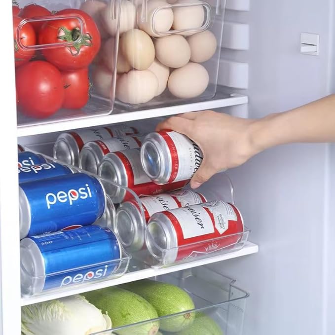 Space-Saving Stacking Can Dispensers， Stackable Beverage Drink Soda Can Dispenser Organizer Holder for Refrigerator Cabinet Pantry Storage Sack Canning Racks,2 Pack