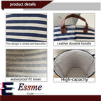 ESSME 2pack Kids Laundry Hamper,Boys laundry basket,Collapsible Bule storage basket with Waterproof PE Coating,Canvas Fabric Nursery Hamper for Kids Room Decor,Toy storage,Gift,Baby Clothing.(2pack Navy Blue stripes)