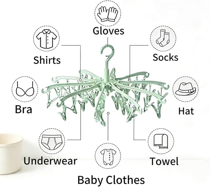 Foldable Drying Rack with 40 Clips for Drying Socks Lingerie Baby Clothes Drying Towels Rotatable Sock Drying Rack (Green)