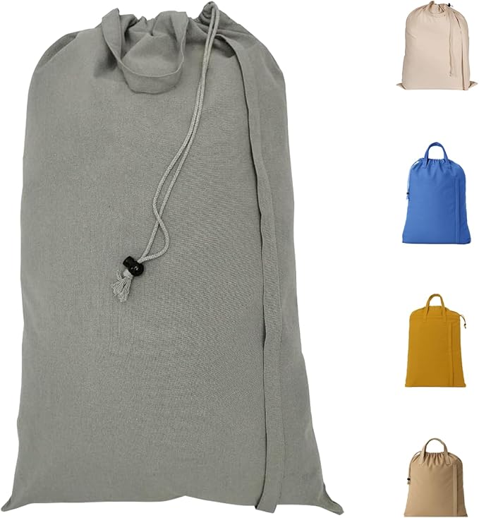 LFH Home Cotton Canvas Extra Large Laundry Bag with Handle, Heavy Duty Drawstring Closure Washable Laundry Bags, School Travel, Home, Hotel, College Dorm, Organizer Sack, Toys 24x36-Grey
