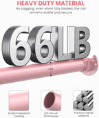 Closet Rods for Hanging Clothes, 17 to 99 Inches Stepless Adjustable Metal Closet Rod, 1.3 Inches Heavy Duty Clothes Hanging Rod for Closet Wardrobes Laundry RV, Pink