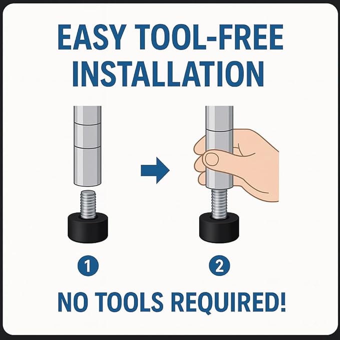 4-Pack Adjustable Feet for Wire Shelving Posts – Leveling Foot Set for Storage Racks – Threaded Base for Height Adjustment – Durable, Floor-Safe, Easy to Install Replacement Set