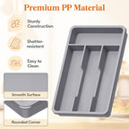 Lifewit Silverware Drawer Organizer Tray, Plastic Cutlery Storage for Kitchen, Flatware and Utensil Holder Divider for Spoons Forks Knives Tableware, 7.8 x 12.4", 4 Slots, Gray