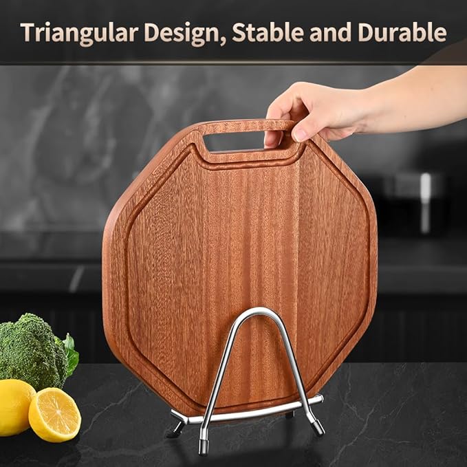 Cutting Board Rack Holder Stand - 304 Stainless Steel Chopping Board Organizer, Pan Rack with Stable Triangle Design, Stainless Steel Cutting Board Hold for Countertop Space Saving