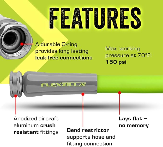 Flexzilla Garden Hose 5/8 in. x 25 ft., Lightweight All-Weather Water Hose, Durable and Flexible, Leak-Free Connections