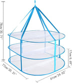 iayokocc 3 Tiers Folding Drying Rack, Folding Mesh Clothes Hanging Dryer, Portable Sweater Drying Rack Lay Fold Flat to Dry Mesh Clothes Hanger for T-Shirt, Swimsuit, Sweater, Delicates