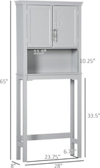 kleankin Modern Over The Toilet Storage Cabinet, Double Door Bathroom Organizer with Inner Adjustable Shelf and Open Shelf, Grey