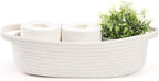 Small Toilet Paper Basket Woven Rope Toilet Tank Tray Back of Washroom Basket Organizer for Bathroom,Shelf Bedroom, Living Room, Nursery, RV. 12.6"L x 6"W,White