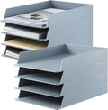 Wenqik 8 Pcs Stackable Paper Trays Rectangular Plastic Desk Holder Desktop Document File Organizer Storage Letter for Office Classroom (Gray)