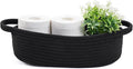 Small Toilet Paper Basket Woven Rope Toilet Tank Tray Back of Washroom Basket Organizer for Bathroom,Shelf Bedroom, Living Room, Nursery, RV. 12.6"L x 6"W,Black