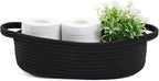 Small Toilet Paper Basket Woven Rope Toilet Tank Tray Back of Washroom Basket Organizer for Bathroom,Shelf Bedroom, Living Room, Nursery, RV. 12.6"L x 6"W,Black