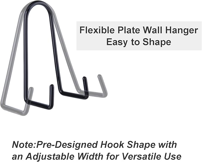 Adjustable Wall Plate Hangers for 7-14 inches Plate, Rubber Coating Anti-Scratch Plate Display, Vertical Stand Holder for Plaque, Tray, Framed Art, Black 2 Pack
