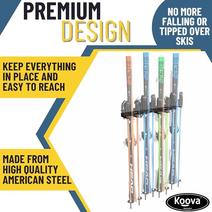 Koova Heavy Duty Steel 32" Ski Rack for Garage Wall Storage